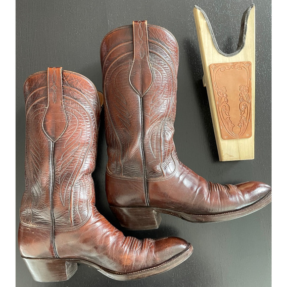 Lucchese San Antonio Vintage Cowboy Boots Brown Leather 10B USA Western main image 8